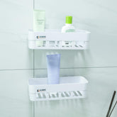 Kuber Industries Pack of 4 Bathroom & Kitchen Organizer PP|Durable & Non-Toxic|Self-Adhesive|Drainage Holes|Multipurpose Set of Storage Racks & Shelves|Set of 2|A50532|White